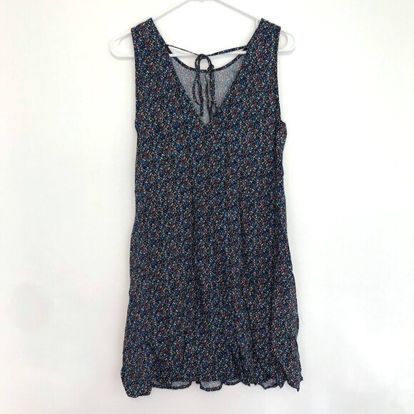 GAP Sleeveless Tie Back Swing Tank Dress Black Rainbow Blue Red Rayon Mini XS - Picture 9 of 11
